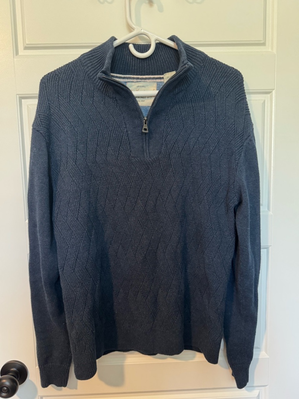 Weatherproof Vintage 100% Cotton Quarter-Zip Pullover Sweater, Navy, Size M